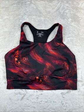 Xersion Womens Padded Racerback Sports Bra Size XXL Plus Black Red Swirl Workout
